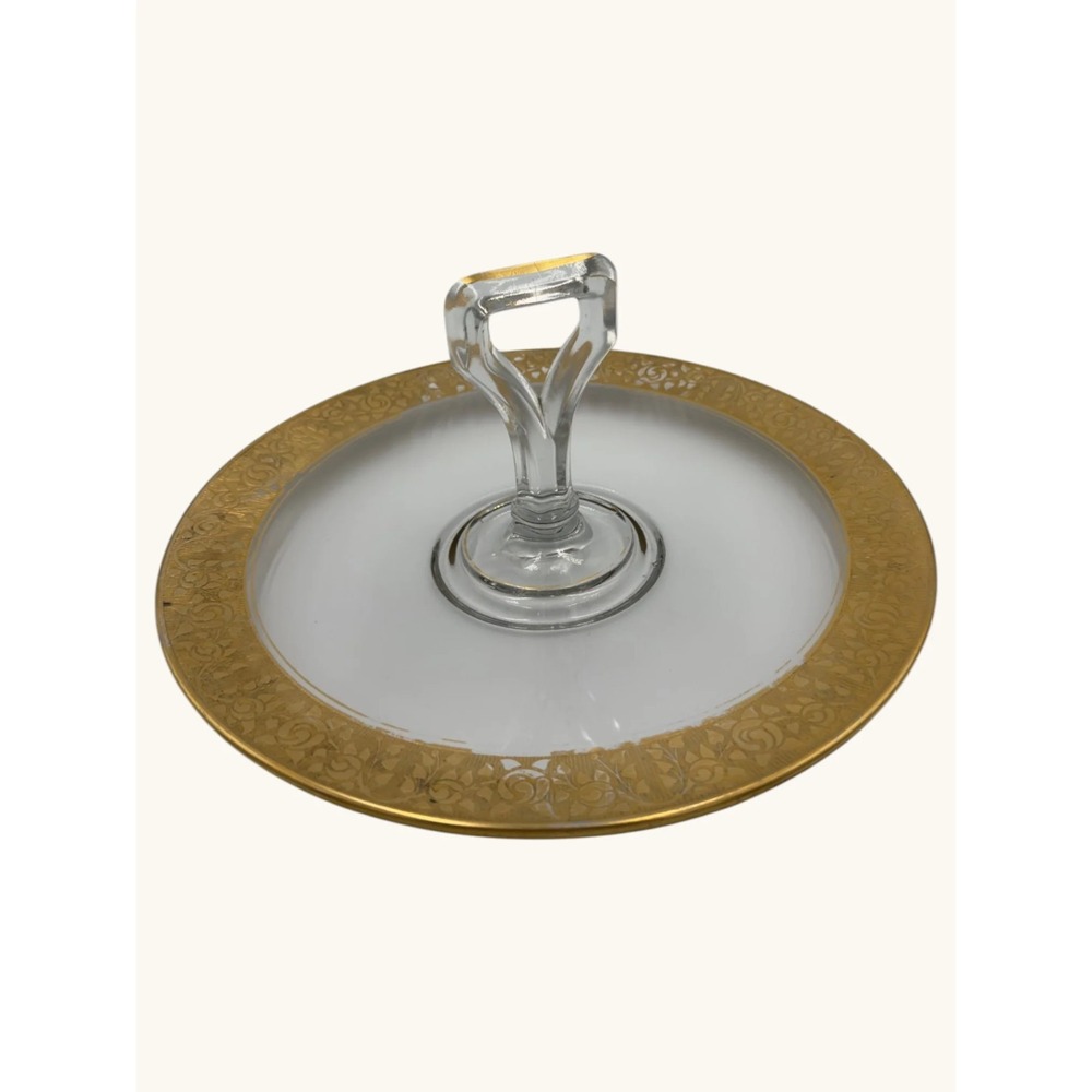 Vintage Tiffin Franciscan Rambler Rose Handled Tray Gold Encrusted Floral Rim